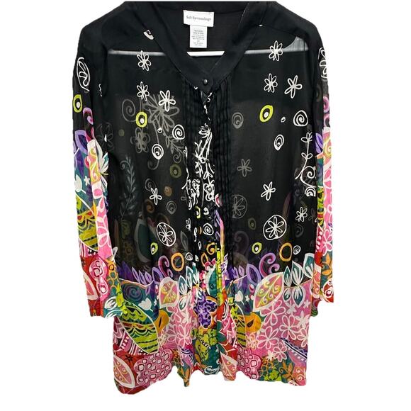 Soft Surroundings Tops - Soft Surroundings Top Womens 3x Black Floral Sheer Flare Sleeve Casual